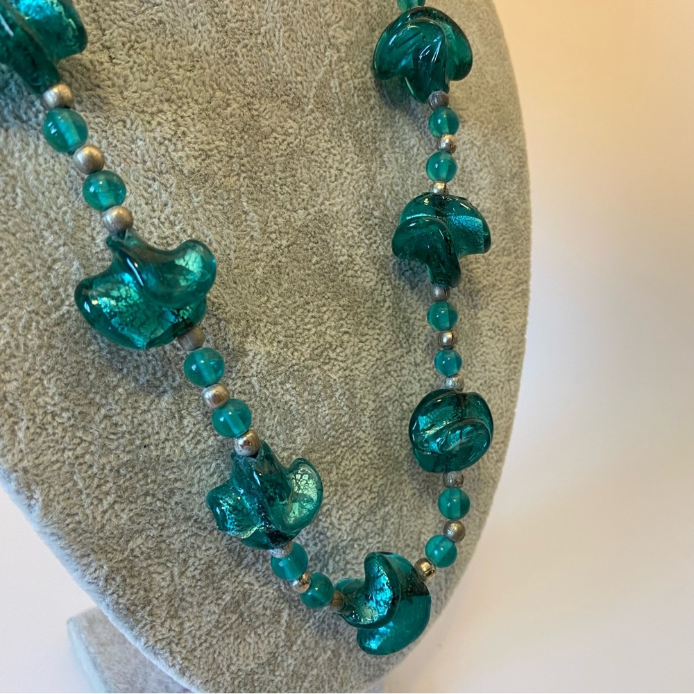 Vibrant Blue Turquoise Glass Beaded Necklace with Glossy Finish
